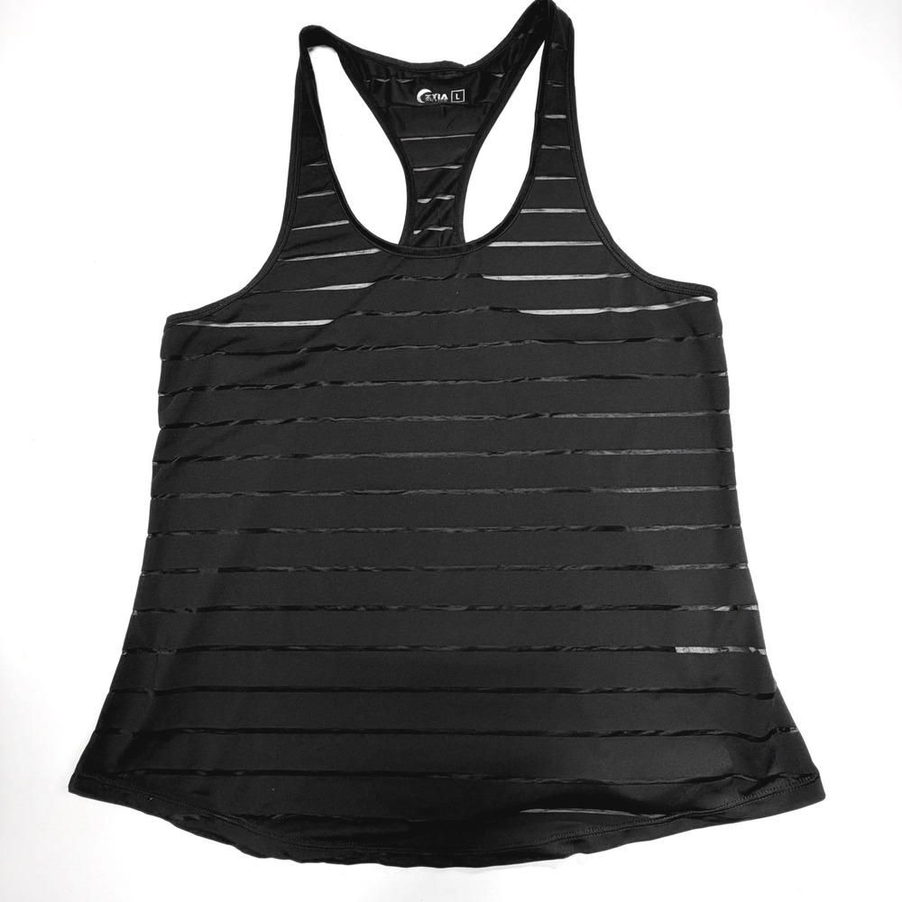 Zyia Active Black Striped Mesh Racerback‎ Tank Top L
